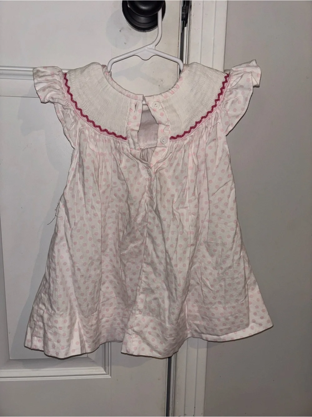 White and Pink Smocked Ballerina Dot Dress for Girls